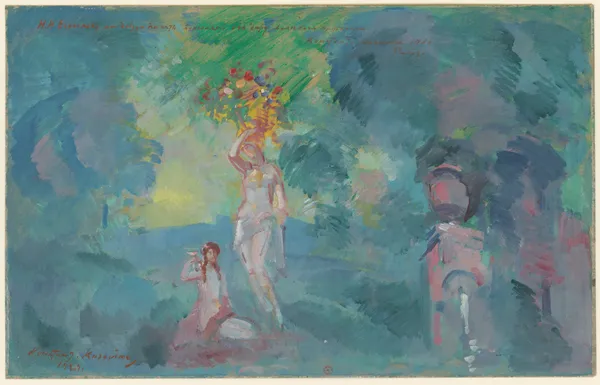 Spectacle non identifié – maquette de décor – projet de rideau de scène av Konstantin Alexeevich Korovin