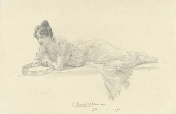 Liggende vrouw met tamboerijn av Lawrence Alma-Tadema