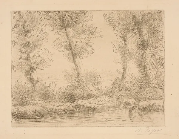 Fisherman in stream av Alphonse Legros