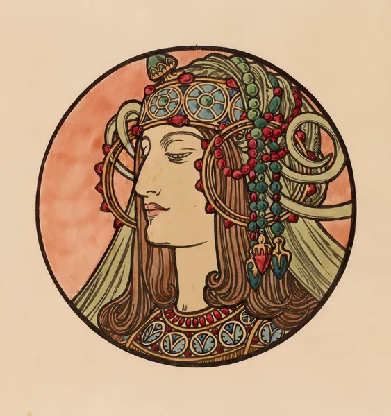 Vitrail pour la façade de la boutique Fouquet av Alphonse Mucha