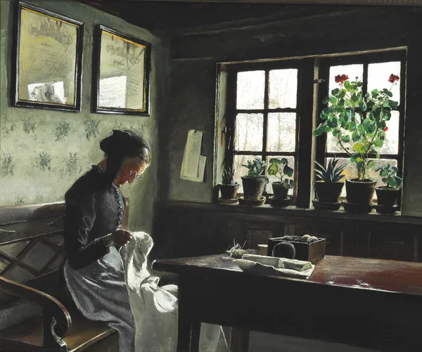 Interiør med syende kone av Laurits Andersen Ring