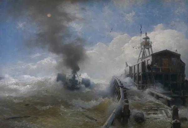 A Tug Leaving the Port of Ostend av Andreas Achenbach