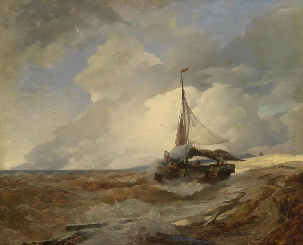 Fischerboot in Seenot av Andreas Achenbach