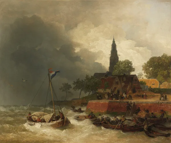 Holländischer Hafen bei Sturm av Andreas Achenbach