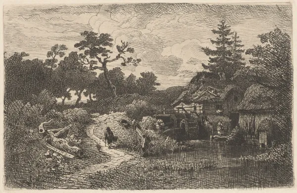 Landscape with a Mill and a Wanderer av Andreas Achenbach