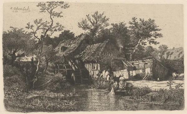 Landscape with Washerwomen av Andreas Achenbach