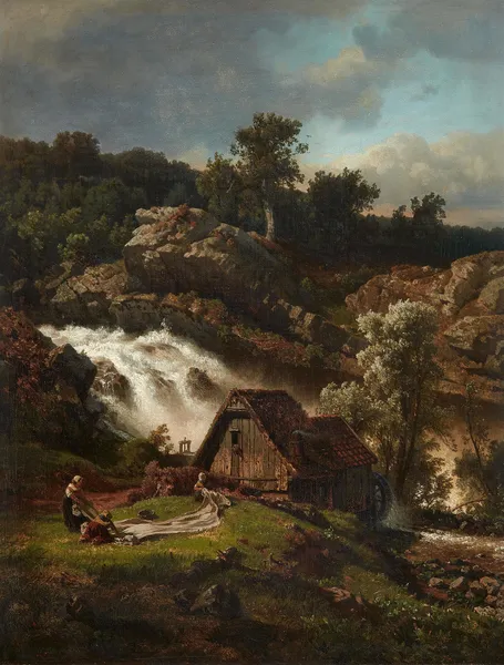 Norwegische Wassermühle av Andreas Achenbach
