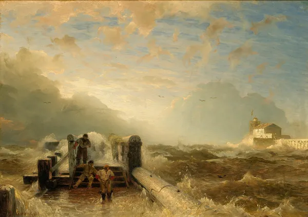 Storm at the pier (1877,) av Andreas Achenbach