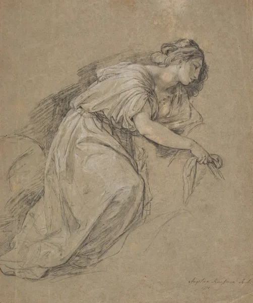 Study from life of a kneeling woman in profile av Angelica Kauffmann
