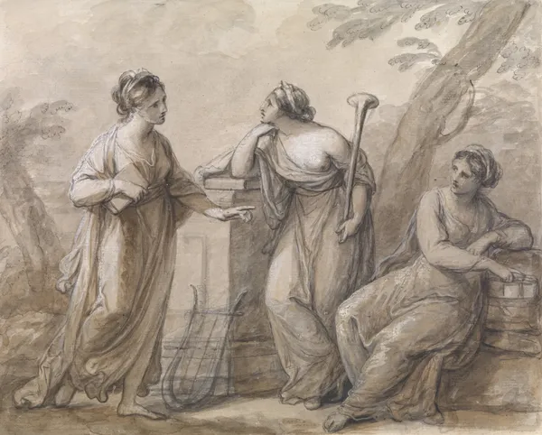 Three muses in conversation av Angelica Kauffmann