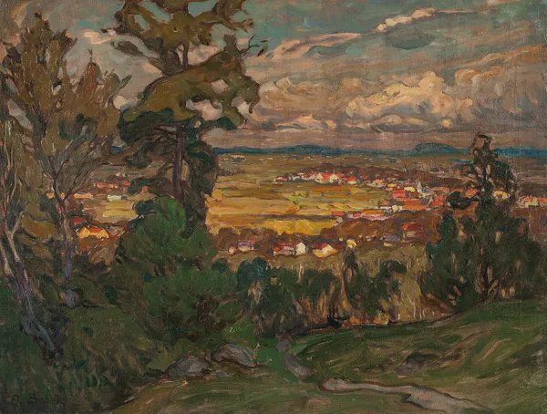 Landscape with a Village. Study from North Norway av Anna Boberg