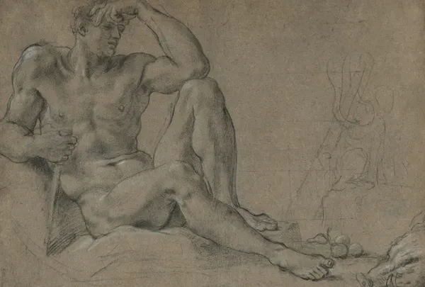 Hercules Resting (recto); Footed Vessel with Handle (verso) av Annibale Carracci