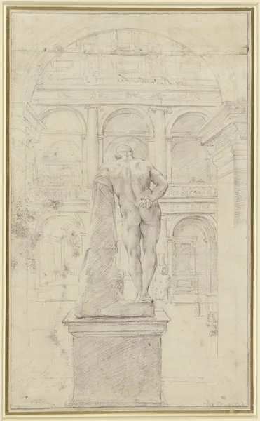 Rückenansicht des Herkules Farnese im Hof des Palazzo Farnese in Rom av Annibale Carracci