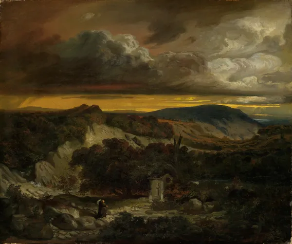 Abendliche Landschaft mit heimkehrenden Einsiedler av Anselm Feuerbach
