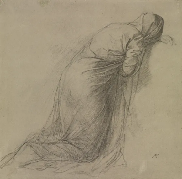 Gewandstudie einer nach rechts knienden verhüllten Frauengestalt av Anselm Feuerbach
