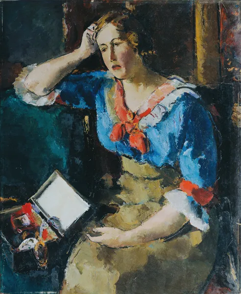 Sitzende Dame In Blauer Bluse av Anton Faistauer