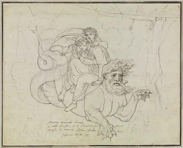 Dante und Virgil auf dem Rücken Geryons (Dante Inferno, Canto 17, V 94) 2 av Joseph Anton Koch