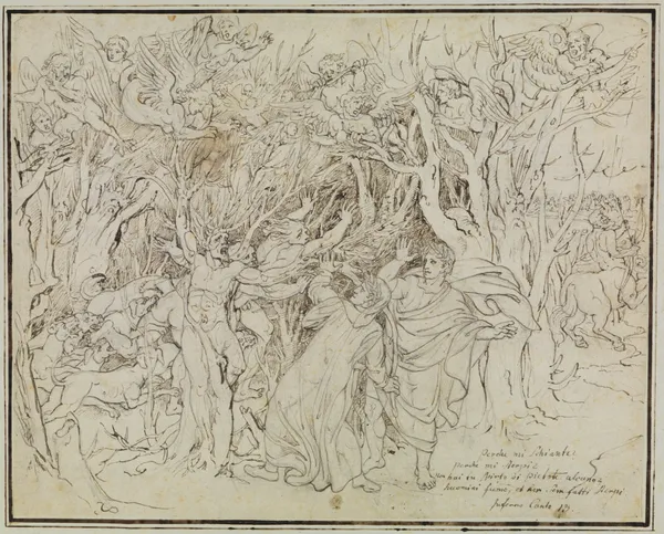 Dante und Virgil im Wald der Selbstmörder (Dante Inferno, Canto 13) av Joseph Anton Koch