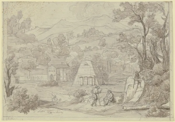 Landschaft bei Nemi mit Monte Cavo av Joseph Anton Koch