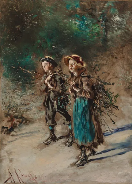 Children with Brushwood av Anton Romako