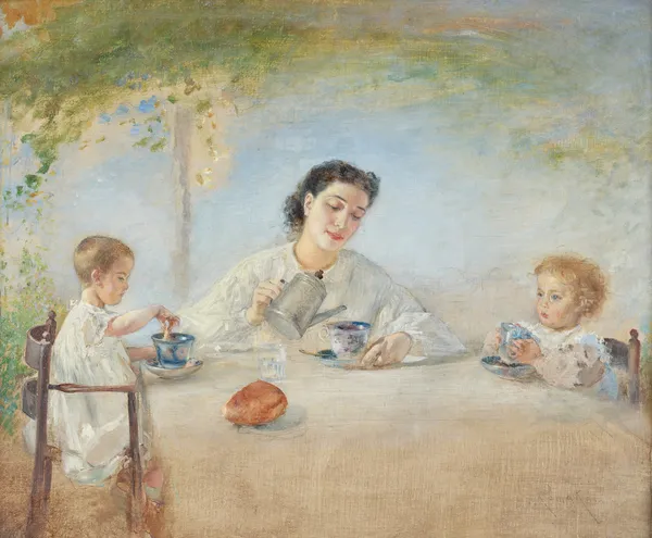 Die Familie des Künstlers beim Frühstück av Anton Romako