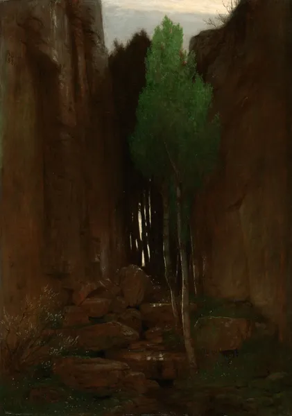 Spring in a Narrow Gorge (Quell in einer Felsschluct) av Arnold Böcklin