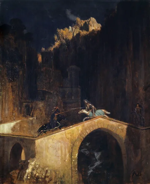 The Fight on the Bridge av Arnold Böcklin