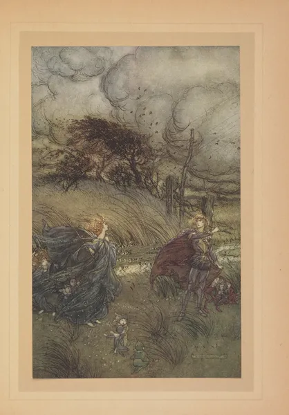 Aussi maintenant ils ne peuvent plus se rencontrer dans un bosquet ou sur une pelouse, au bord d’une claire fontane, ou sous la lumière clignotante des étoiles, sans se quereller av Arthur Rackham