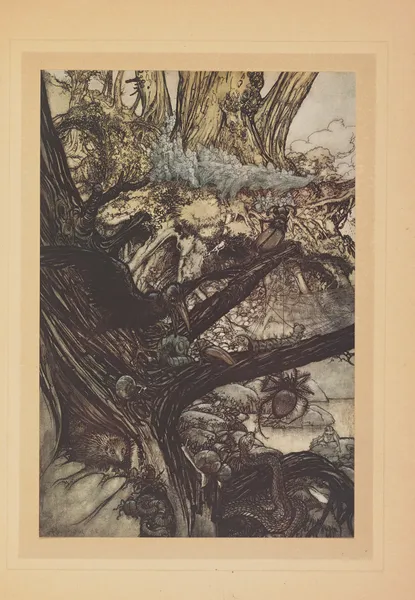 Que jamais malheur, maléfice, ni charm e ne s’approche de noire aimable reine av Arthur Rackham
