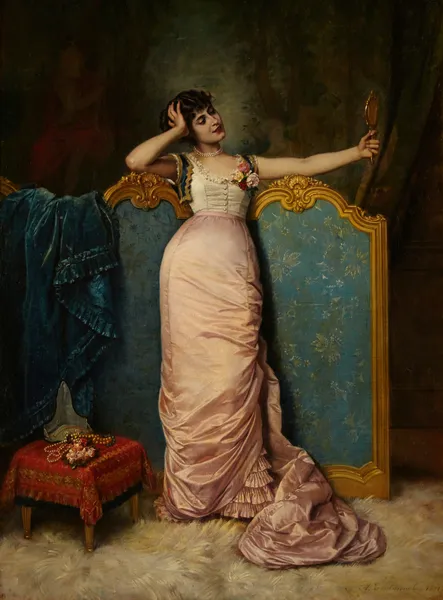 Admiring her looks av Auguste Toulmouche