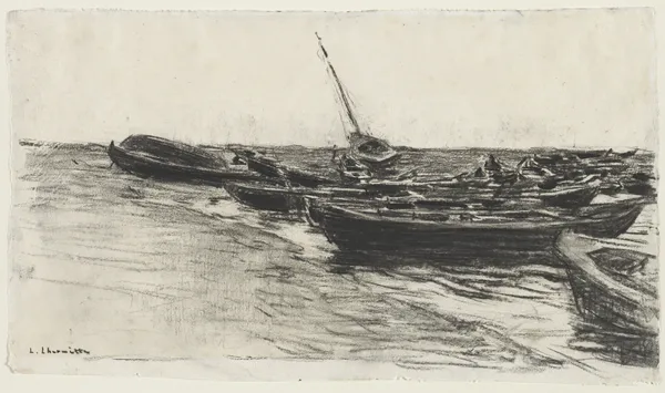 Fishing Boats on the Beach at Étretat av Léon Augustin Lhermitte