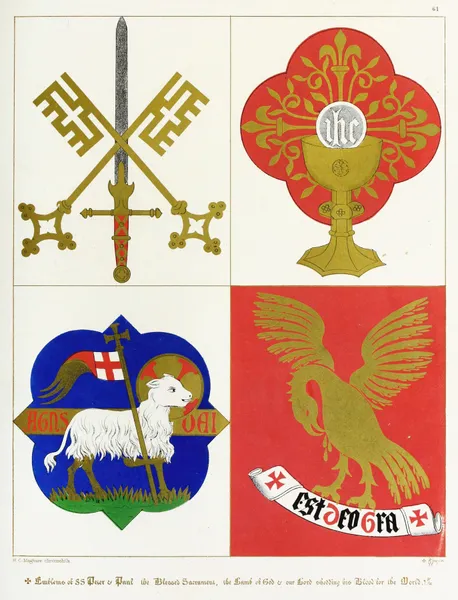 Emblems of St. Peter and St. Paul; the blessed Sacrament, and the Lamb of God. av Augustus Pugin