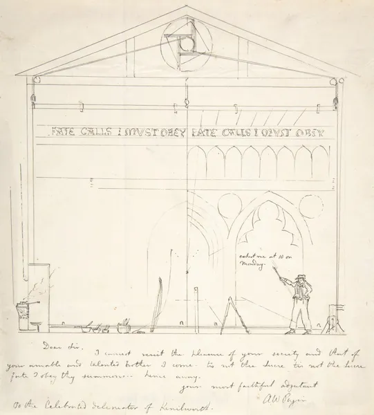 Letter with Sketch of Artist Painting Stage Scenery av Augustus Pugin