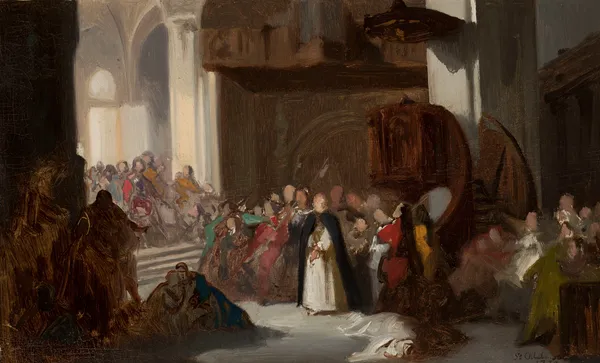 Scene in a church, sketch for a historical scene av Stanisław Chlebowski