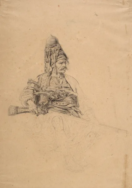 Sitting zeybek with a rifle – study for the painting av Stanisław Chlebowski