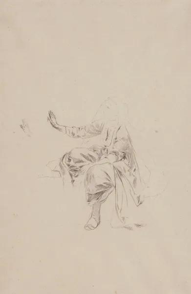 Study of a sitting Turkish woman in a dress and yashmak av Stanisław Chlebowski