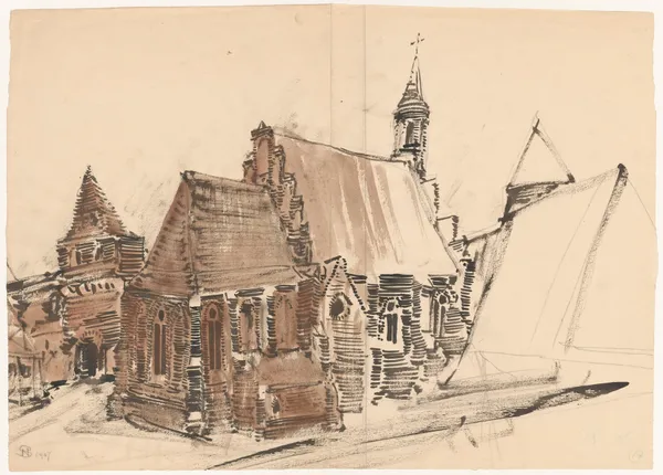 Belgium. Gothic architecture. Church and fragment of wall with a gate av Stanisław Noakowski
