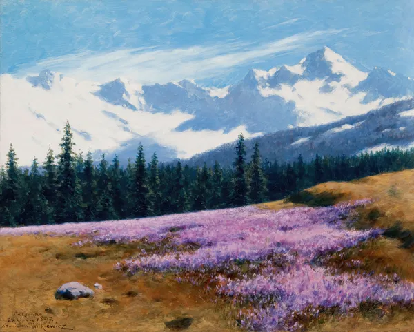 Crocuses with Snowy Mountains Behind av Stanisław Witkiewicz