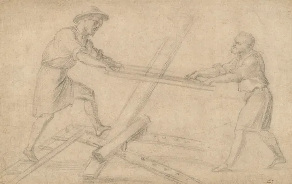 Two men sawing a plank av Baccio Bandinelli
