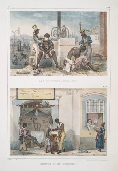 Les barbiers ambulants ; Boutique de barbiers av Jean Baptiste Debret
