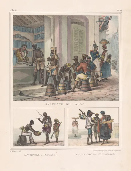 Marchand de tabac; L’aveugle chanteur. Marchande de pandelos av Jean Baptiste Debret