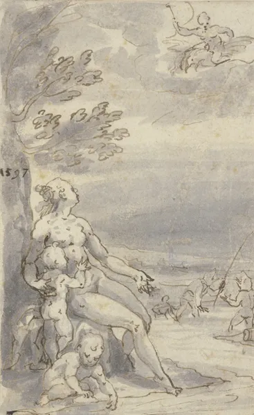 Lykische Bauern, von Zeus auf Bitte der Leto in Frösche verwandelt av Bartholomaeus Spranger