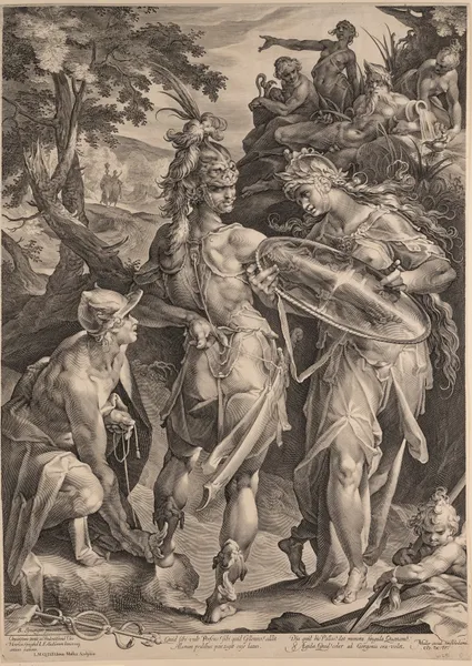 Perseus, armed, to free Andromeda av Bartholomaeus Spranger