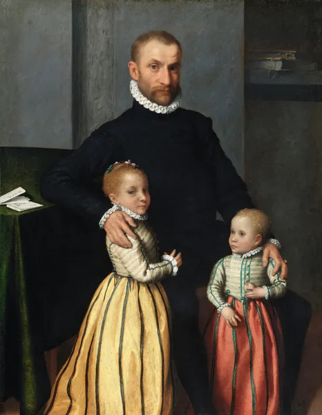 Portrait of a Gentleman and his two Children av Giovanni Battista Moroni