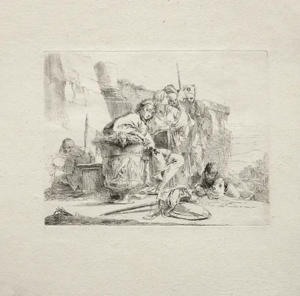 The Young Man Seated, Leaning Against an Urn av Giovanni Battista Tiepolo