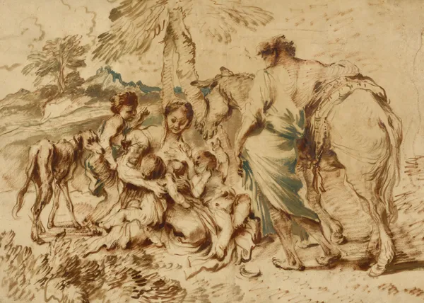 A Family in a Desert Landscape av Giovanni Benedetto Castiglione
