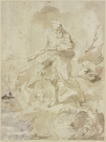 Noah with the animals av Giovanni Benedetto Castiglione