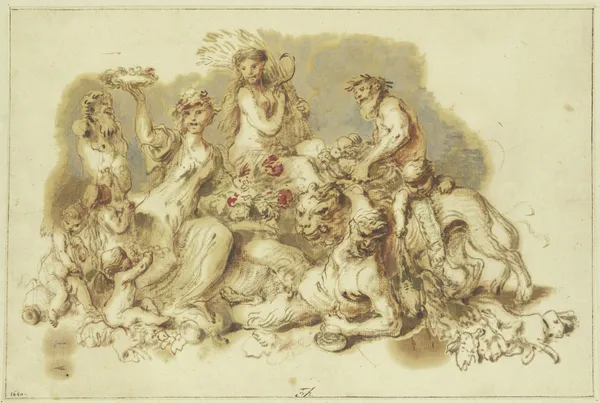 Satyrn und Mänaden an einer Panherme av Giovanni Benedetto Castiglione