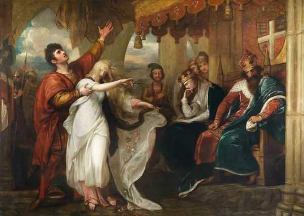 Hamlet; Act IV, Scene V (Ophelia Before the King and Queen) av Benjamin West