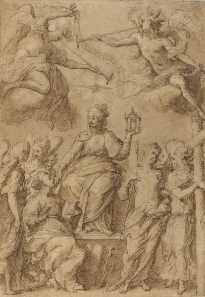 Ecclesia Surrounded by Angels Holding the Instruments of the Passion av Bernardo Strozzi